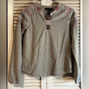 Silver Jeans Co Gray Long Sleeve T-shirt Blouse with Embroidery Girls 12/14